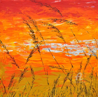 Pintura intitulada "Grass In Gold" por Daniel Urbaník, Obras de arte originais, Acrílico