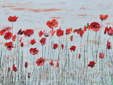 Painting titled "Wild Poppies 2" by Daniel Urbaník, Original Artwork, Oil
