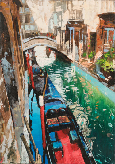Schilderij getiteld "Venice" door Daniil Mikhailov, Origineel Kunstwerk, Olie Gemonteerd op Frame voor houten brancard