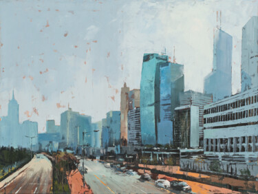 Painting titled "Hong Kong morning" by Daniil Mikhailov, Original Artwork, Oil Mounted on Wood Stretcher frame