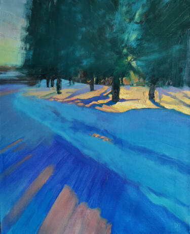 Painting titled "The sun on the snow" by Daniil Mikhailov, Original Artwork, Oil Mounted on Wood Stretcher frame