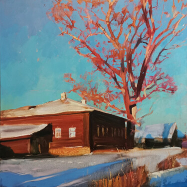 Painting titled "Old poplar in Zhdan…" by Daniil Mikhailov, Original Artwork, Oil Mounted on Wood Stretcher frame