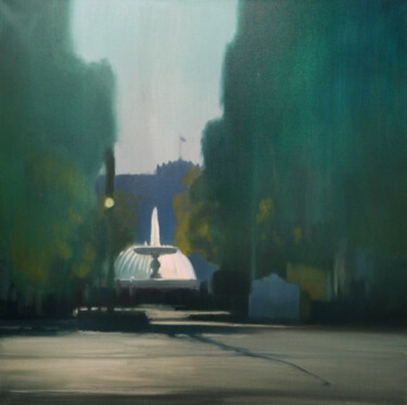 Painting titled "Fountain on Theater…" by Daniil Mikhailov, Original Artwork, Oil Mounted on Wood Stretcher frame