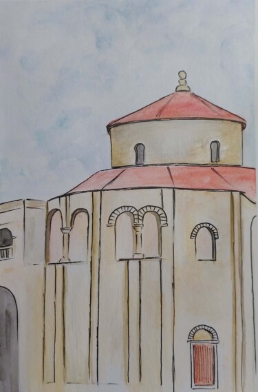 Dibujo titulada "St. Donat Church" por Danijela Marasović (QueenOfDarknessArt), Obra de arte original, Acuarela