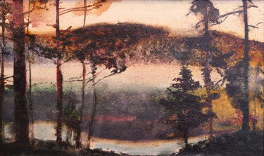 Painting titled "Northern evening" by Danil Danilovskii, Original Artwork, Oil Mounted on Wood Stretcher frame
