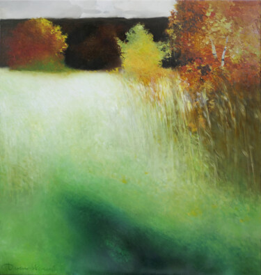 Painting titled "The foliage on fall…" by Danil Danilovskii, Original Artwork, Oil Mounted on Wood Stretcher frame