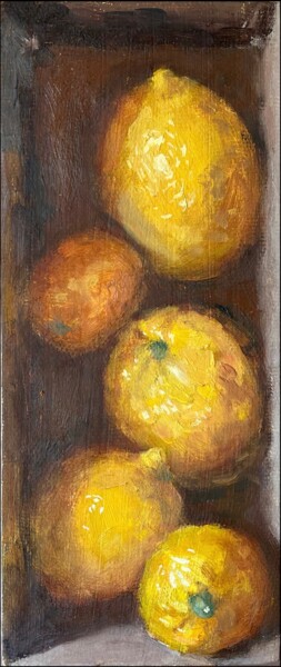 Schilderij getiteld "Lemons in box" door Danil Voronov, Origineel Kunstwerk, Olie
