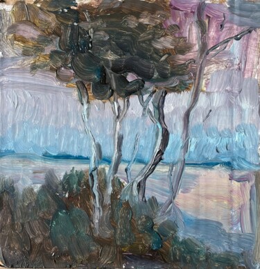 Painting titled "trees on the shore" by Danil Voronov, Original Artwork, Oil