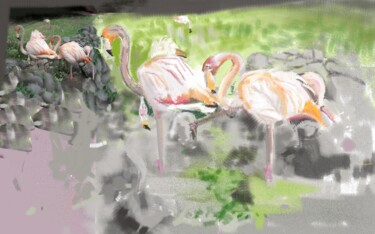 Arts numériques intitulée "Flamant rose" par Danila, Œuvre d'art originale, Peinture numérique