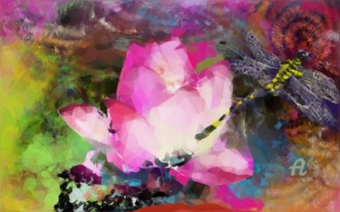 Arts numériques intitulée "Lotus - Libellule" par Danila, Œuvre d'art originale, Peinture numérique
