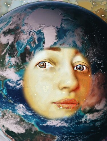 Arts numériques intitulée "Ma terre- Ma tête" par Danila, Œuvre d'art originale, Peinture numérique