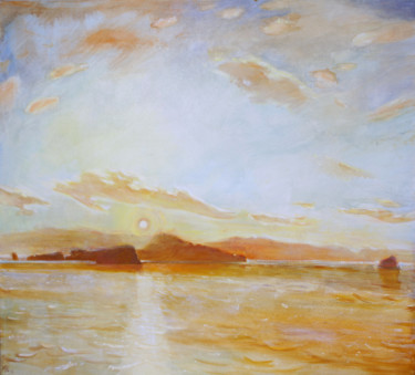 Pittura intitolato "WARM WAVES landscap…" da Masha Danilovskaia, Opera d'arte originale, Olio Montato su Telaio per barella…