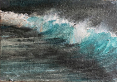 Painting titled "WAVE oil seascape p…" by Masha Danilovskaia, Original Artwork, Oil Mounted on Wood Stretcher frame