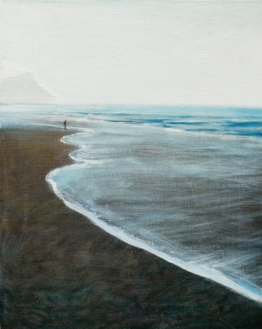 Painting titled "WHITE MORNING beach…" by Masha Danilovskaia, Original Artwork, Oil Mounted on Wood Stretcher frame