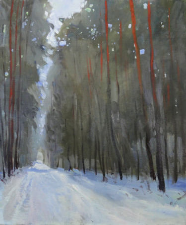 Painting titled "TWO ROADS winter fo…" by Masha Danilovskaia, Original Artwork, Oil