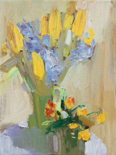 Malerei mit dem Titel "IN MAY oil flowers…" von Masha Danilovskaia, Original-Kunstwerk, Öl