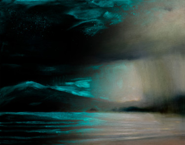Pintura intitulada "WARM RAIN seascape…" por Masha Danilovskaia, Obras de arte originais, Óleo Montado em Armação em madeira
