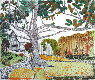 On the way to the house Peinture intitulée "On the way to the h…" par Masha Danilovskaia, Œuvre d'art originale, Aquarelle