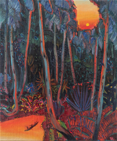 Malerei mit dem Titel "At sunset" von Masha Danilovskaia, Original-Kunstwerk, Öl Auf Keilrahmen aus Holz montiert