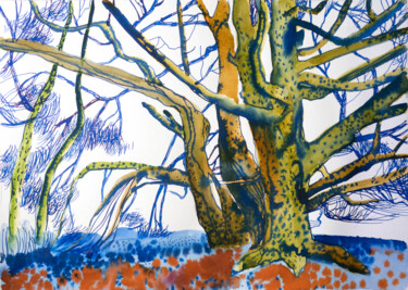 Painting titled "Blue branches" by Masha Danilovskaia, Original Artwork, Watercolor