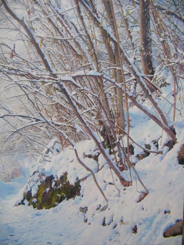 Painting titled "neve-tra-i-rami" by Danilo Curcelli, Original Artwork, Oil