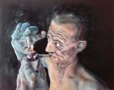 Painting titled "Fumatore di crack" by Dpart, Original Artwork, Oil