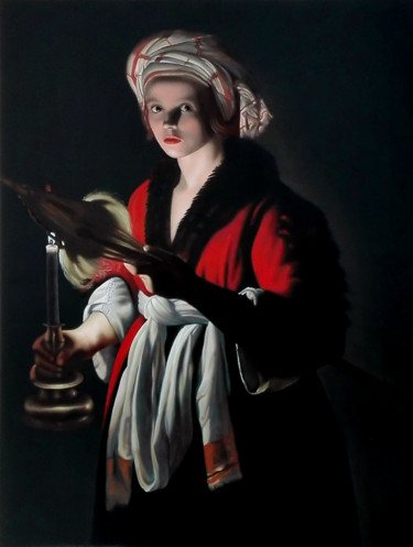 Pittura intitolato "Young woman holding…" da Danilo Orlandi, Opera d'arte originale, Olio
