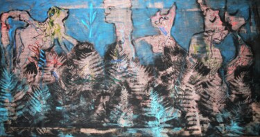 Textielkunst getiteld "Waldgeheimnis" door Danjana Brandes, Origineel Kunstwerk, Acryl Gemonteerd op Frame voor houten branc…