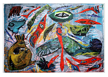 Textile Art titled "Zyklop" by Danjana Brandes, Original Artwork, Watercolor Mounted on Cardboard