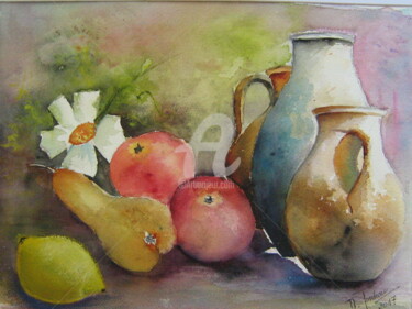Pintura intitulada "Poteries et fruits" por Dany, Obras de arte originais, Aquarela