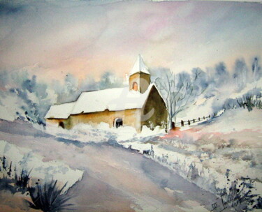 Painting titled "Eglise de montagne…" by Dany, Original Artwork, Watercolor