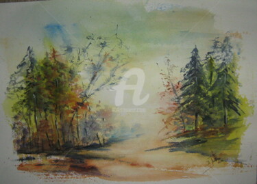 Pintura intitulada "Couleurs d'automne" por Dany, Obras de arte originais, Aquarela