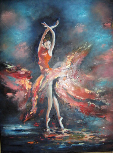 Peinture intitulée "Danse du feu" par Dany, Œuvre d'art originale, Huile