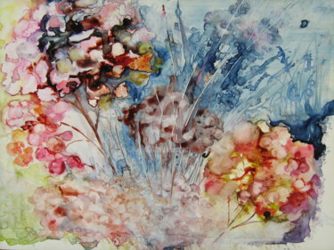Painting titled "Fleurs d'hortensia" by Dany, Original Artwork, Watercolor