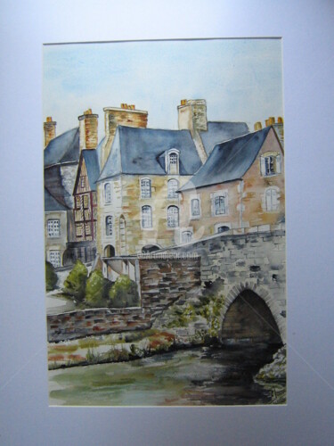 Painting titled "Rue de village dans…" by Dany, Original Artwork, Watercolor