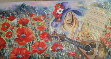 Painting titled "Gentil coquelicot M…" by Dany, Original Artwork, Oil
