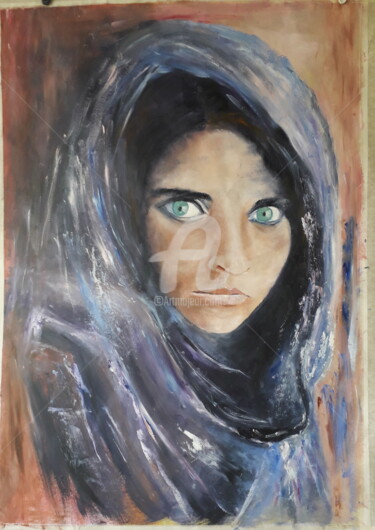 Painting titled "Regard d'une jeune…" by Dany, Original Artwork, Oil Mounted on Wood Stretcher frame