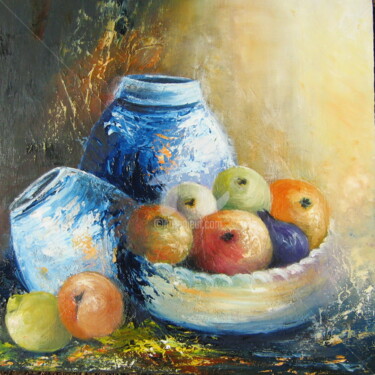 Peinture intitulée "Pots bleus" par Dany, Œuvre d'art originale