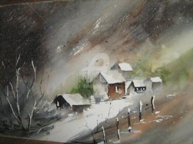 Peinture intitulée "Tempête de neige" par Dany, Œuvre d'art originale, Aquarelle
