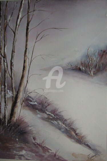 Peinture intitulée "Chemin enneigé" par Dany, Œuvre d'art originale, Aquarelle