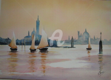 Peinture intitulée "voiliers-a-Venise" par Dany, Œuvre d'art originale, Aquarelle