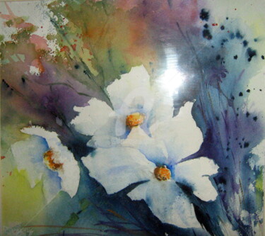 Painting titled "Fleurs blanches" by Dany, Original Artwork, Watercolor