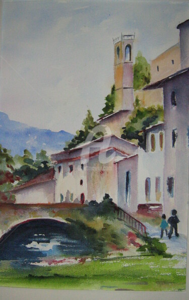 Pintura titulada "Paysage du pays bas…" por Dany, Obra de arte original, Acuarela