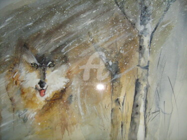 Peinture intitulée "Loup dans la tourme…" par Dany, Œuvre d'art originale, Aquarelle