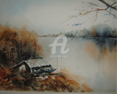 Peinture intitulée "Cabane au bord de l…" par Dany, Œuvre d'art originale, Aquarelle