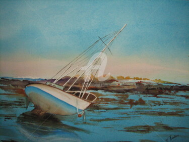 Painting titled "bateau-echoue-à mar…" by Dany, Original Artwork, Watercolor