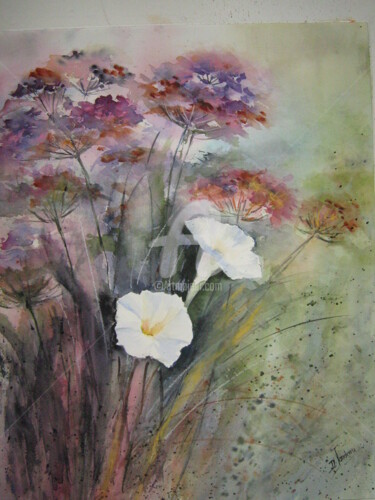 Painting titled "Ombellifères et lis…" by Dany, Original Artwork, Watercolor