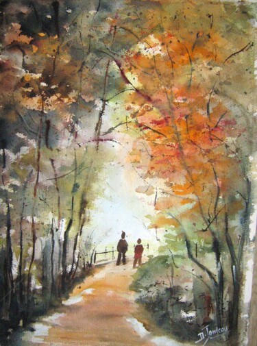 Peinture intitulée "Balade en forêt" par Dany, Œuvre d'art originale, Aquarelle