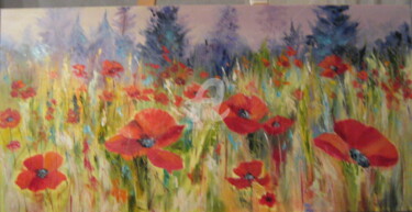 Painting titled "Champ de coquelicots" by Dany, Original Artwork, Oil