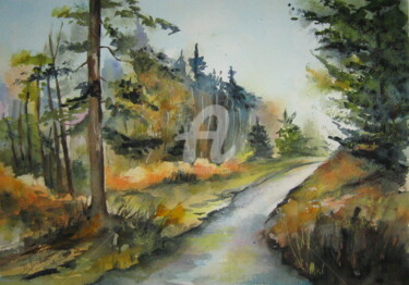 Peinture intitulée "Ce petit chemin....…" par Dany, Œuvre d'art originale, Aquarelle
